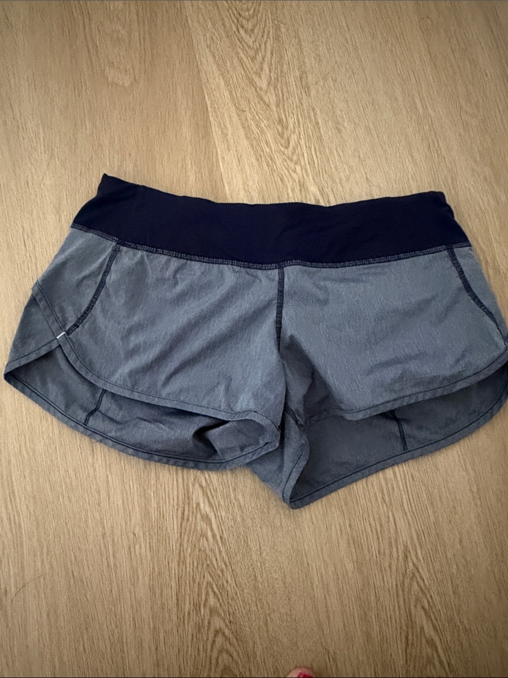 lululemon athletica chambray Workout Shorts with navy Waistband